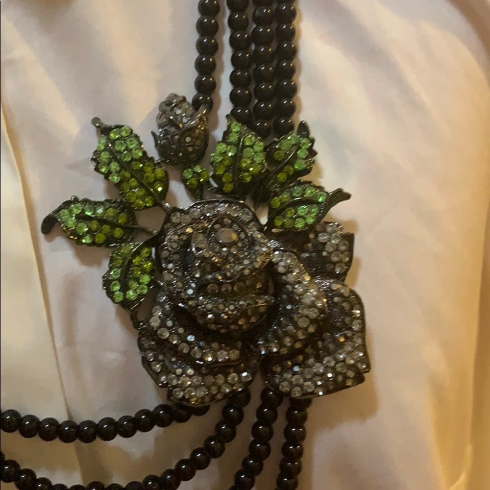 Black beaded and Rhinestone Necklace - Picture 2 of 3
